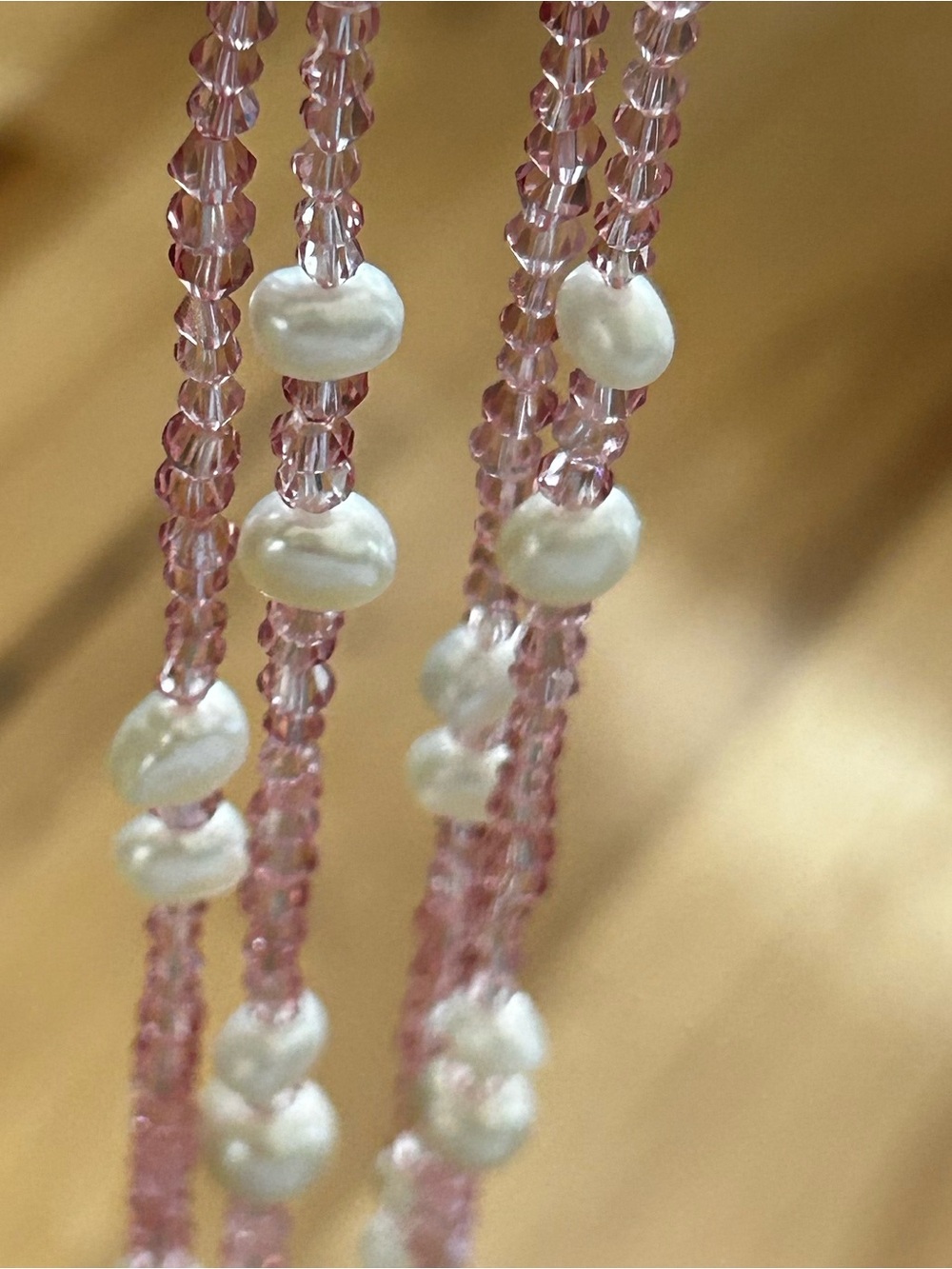 JTV Genusis Genuine Freshwater Pearl & Pink Bicone Crystal Double Strand Necklac